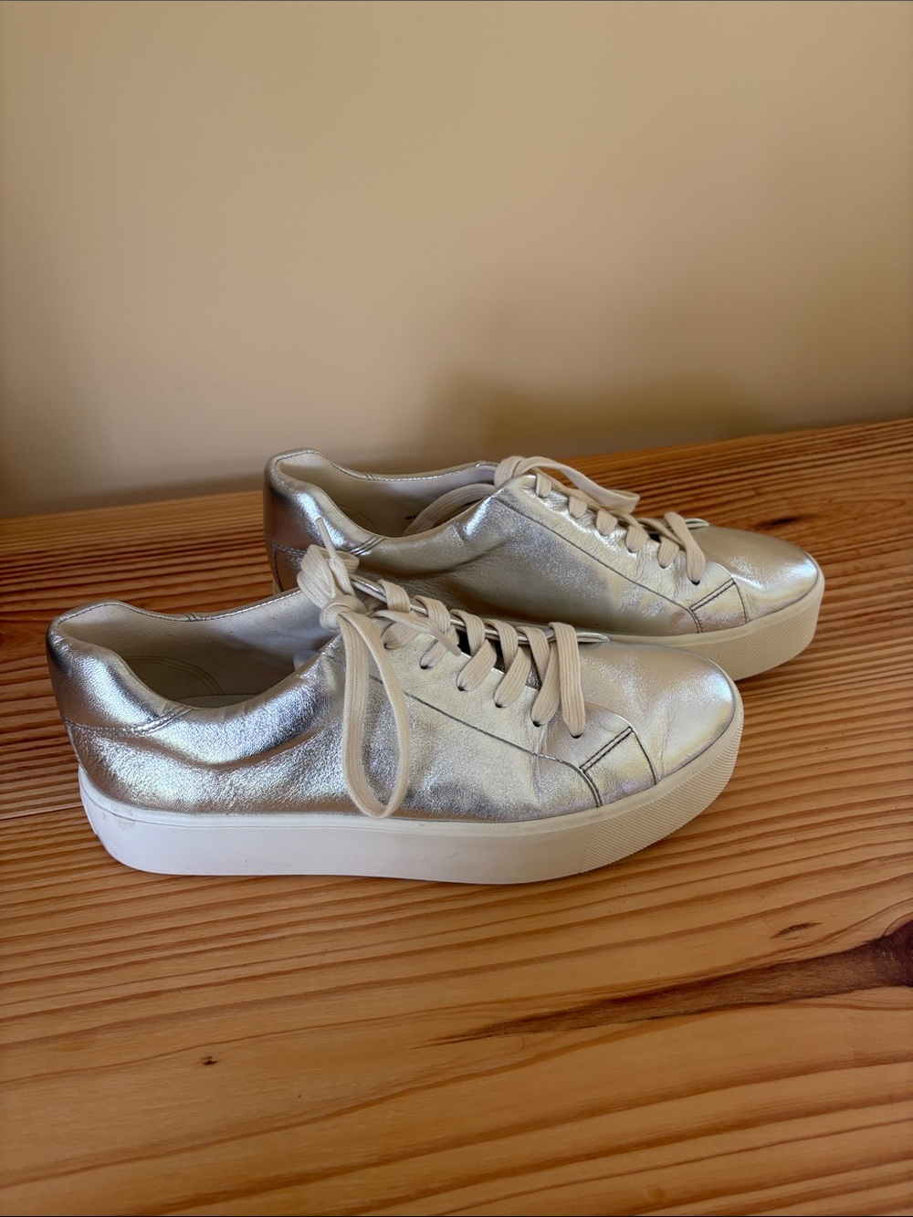 Vince Metallic Silver Women's Platform Sneakers - Casual Lace-Up